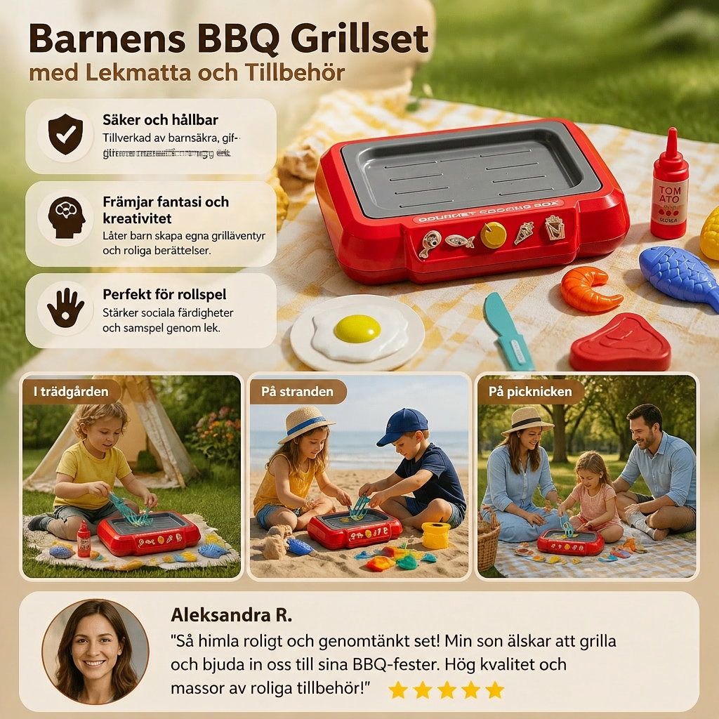 Barnens BBQ Grillset med Lekmatta och Tillbehör