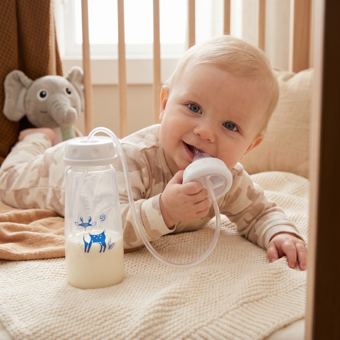 Handsfree nappflaska för matning av baby