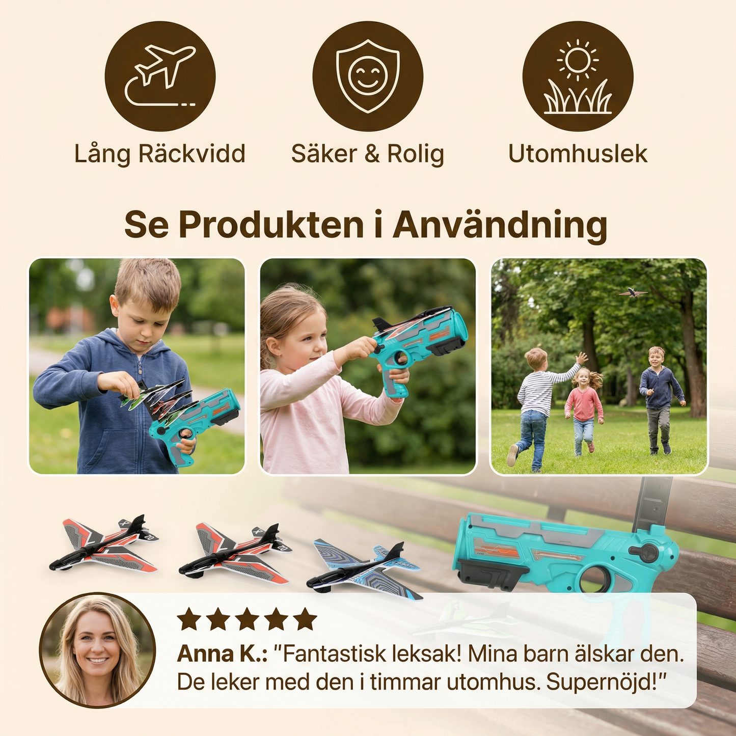 Barn flygplanskatapult – utomhus flygleksak