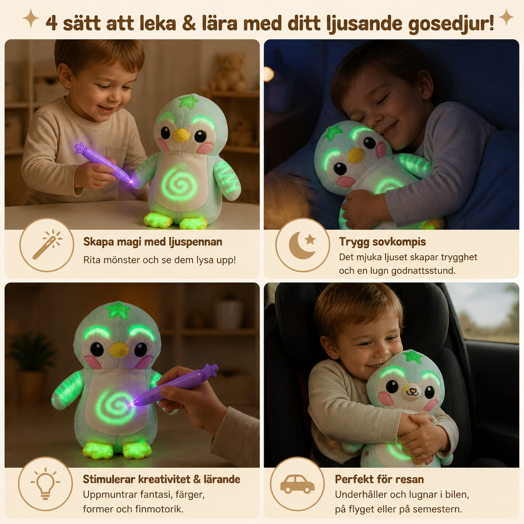 Magiskt Plusshusdjur med Ljuspenna – Interaktiv Ljusupplysande Gosedjur för Barn