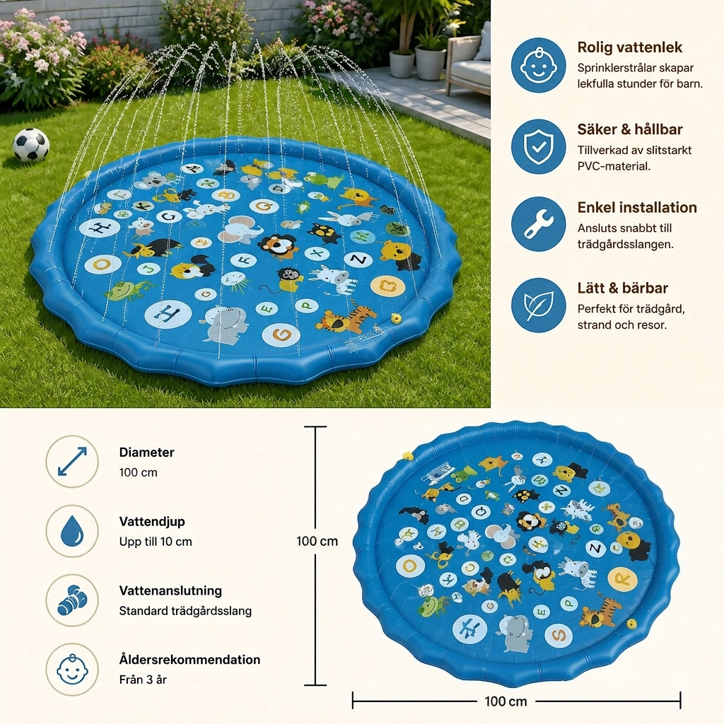 Inflatable Kids Splash Pad med Sprinkler – Utomhus Vattenlekmatta för Trädgård & Strand