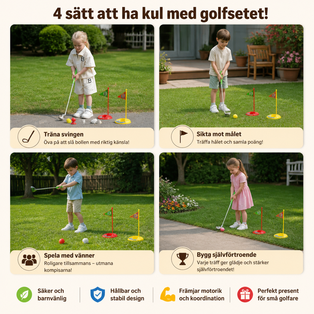 Kids Golf Set med Justerbara Klubbor – Perfekt för Trädgårdslek