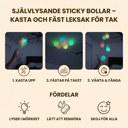 Självlysande Sticky Bollar – Kasta och Fäst Leksak för Tak för Barn och Vuxna