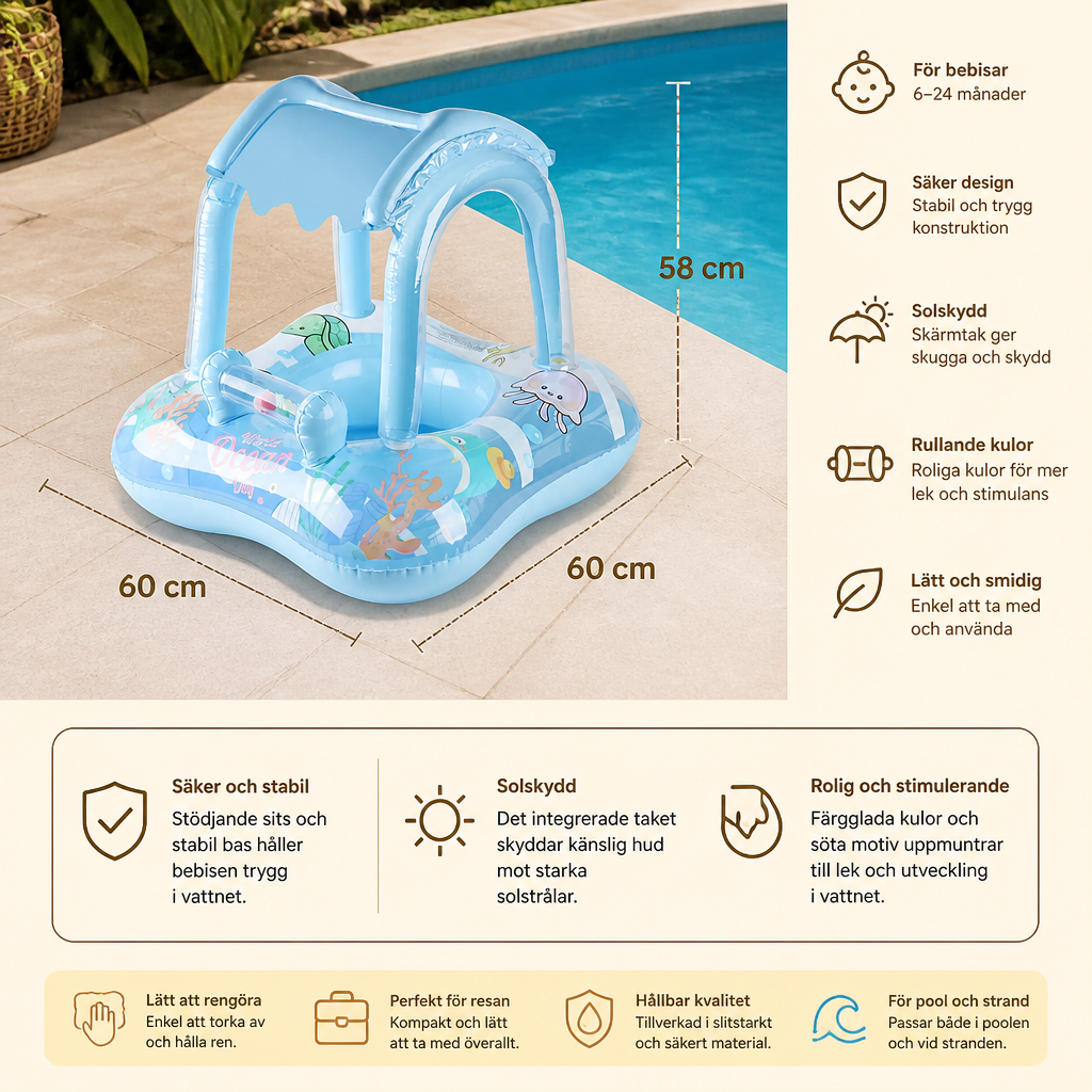 Inbjudande Baby Pool Float med Tak och Oceanprint