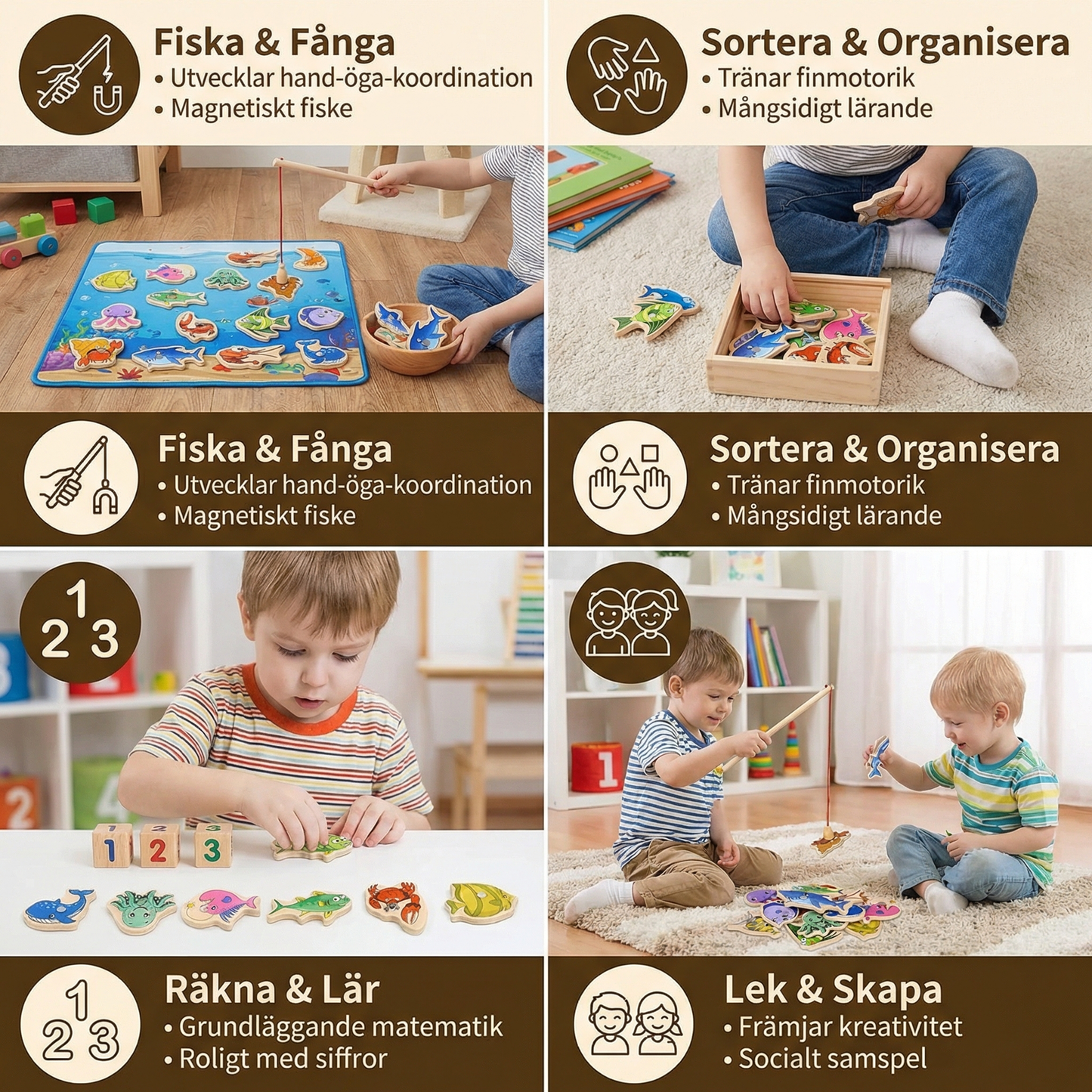 Montessori Fiskespel för Barn