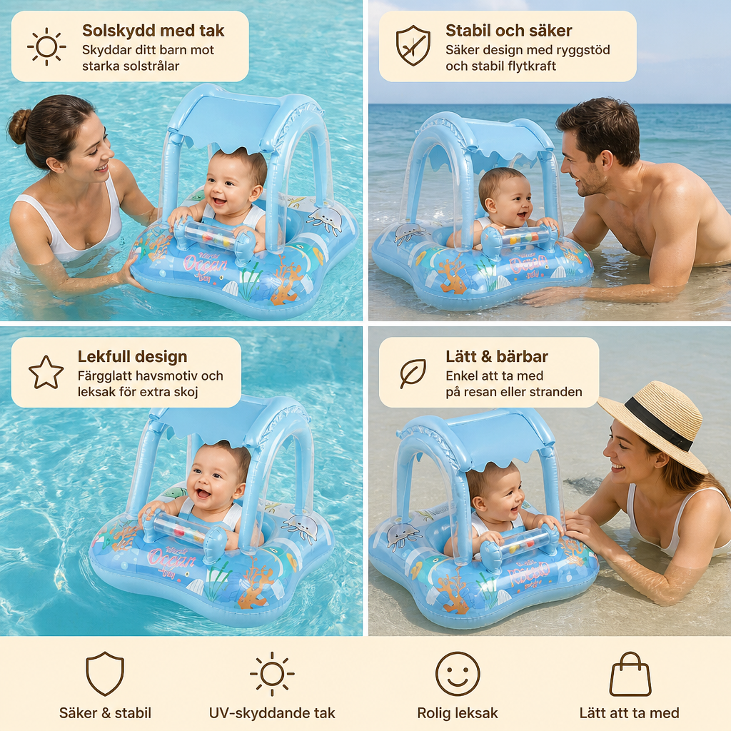 Inbjudande Baby Pool Float med Tak och Oceanprint