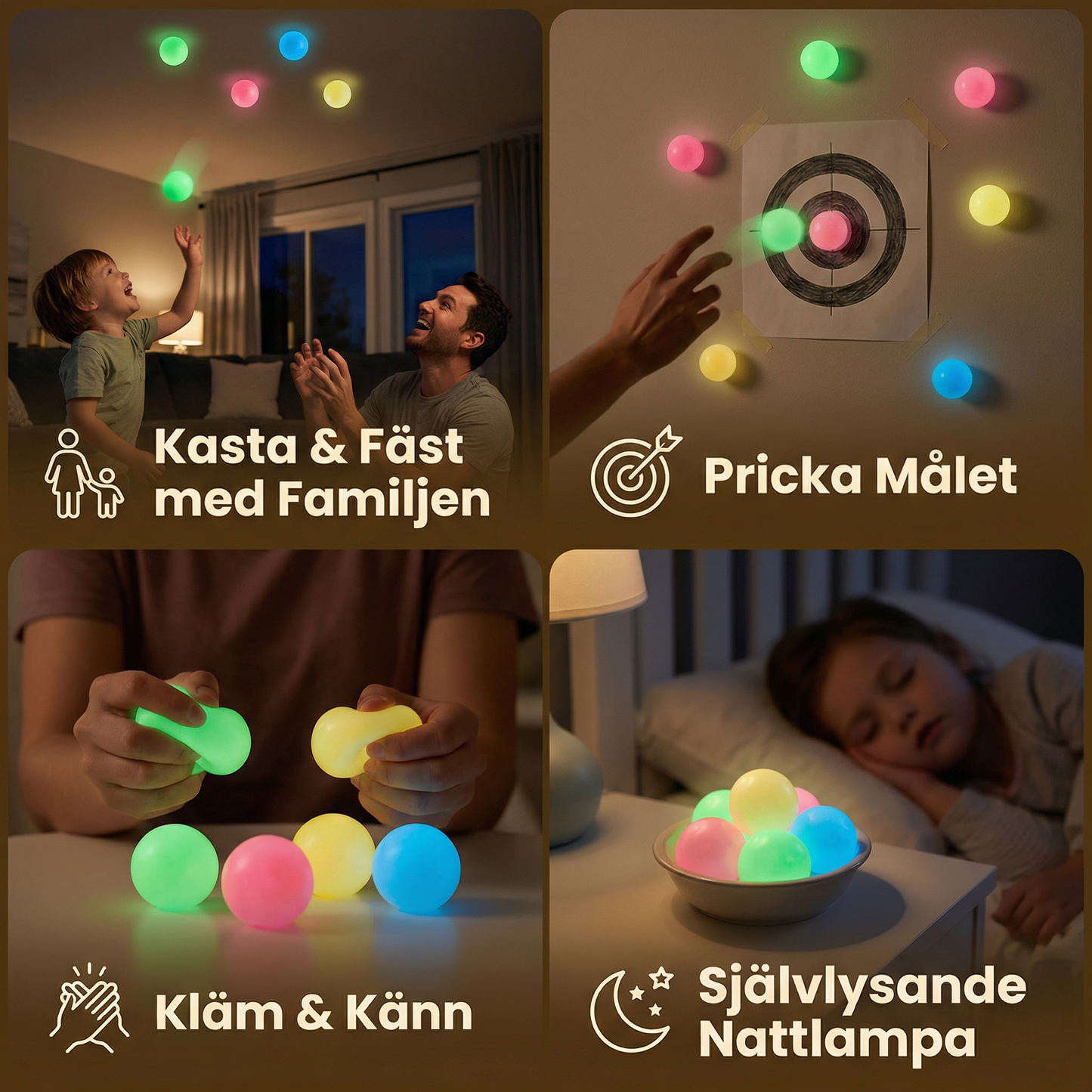 Självlysande Sticky Bollar – Kasta och Fäst Leksak för Tak för Barn och Vuxna