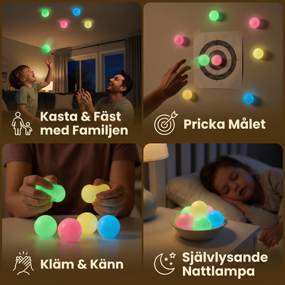 Självlysande Sticky Bollar – Kasta och Fäst Leksak för Tak för Barn och Vuxna