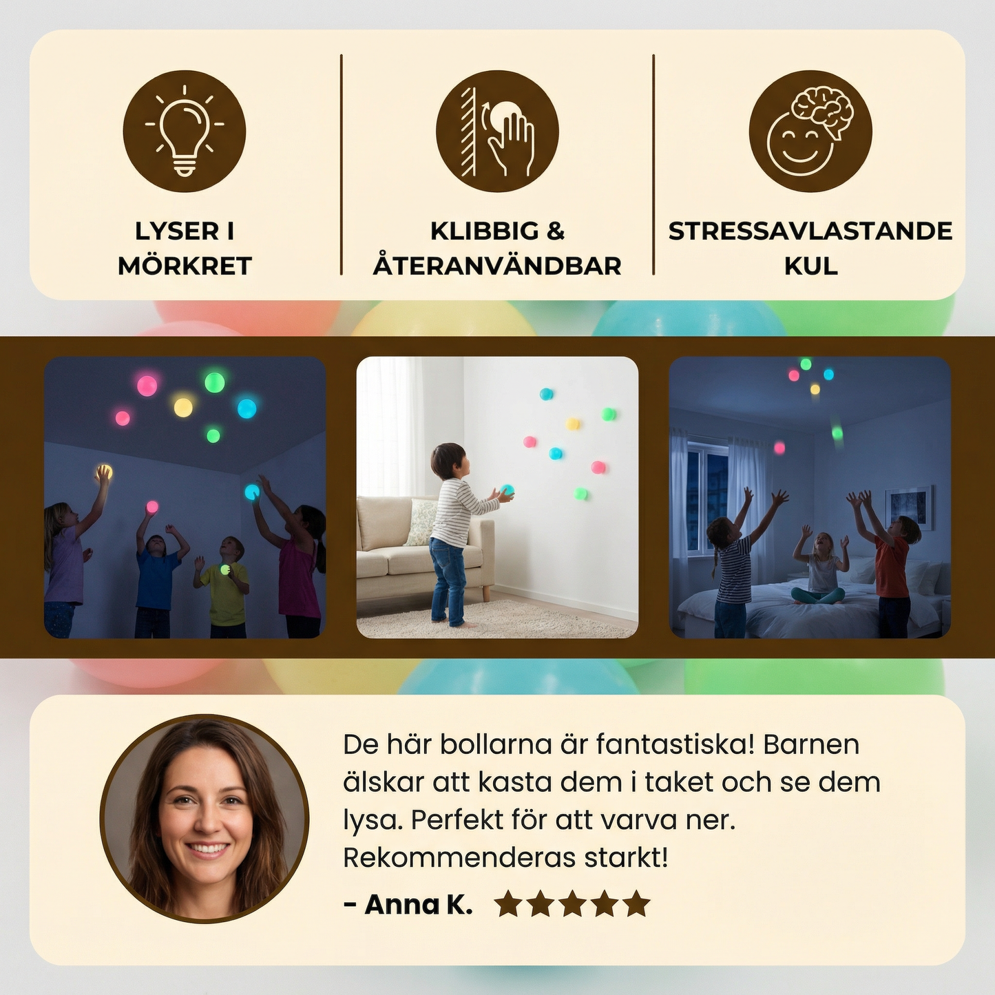 Självlysande Sticky Bollar – Kasta och Fäst Leksak för Tak för Barn och Vuxna