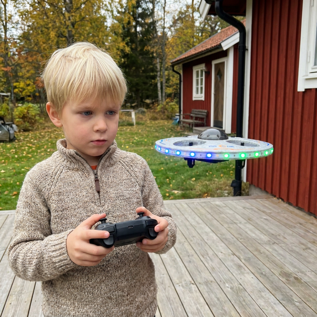 Fjärrstyrd LED-flygande tefatsdrönare