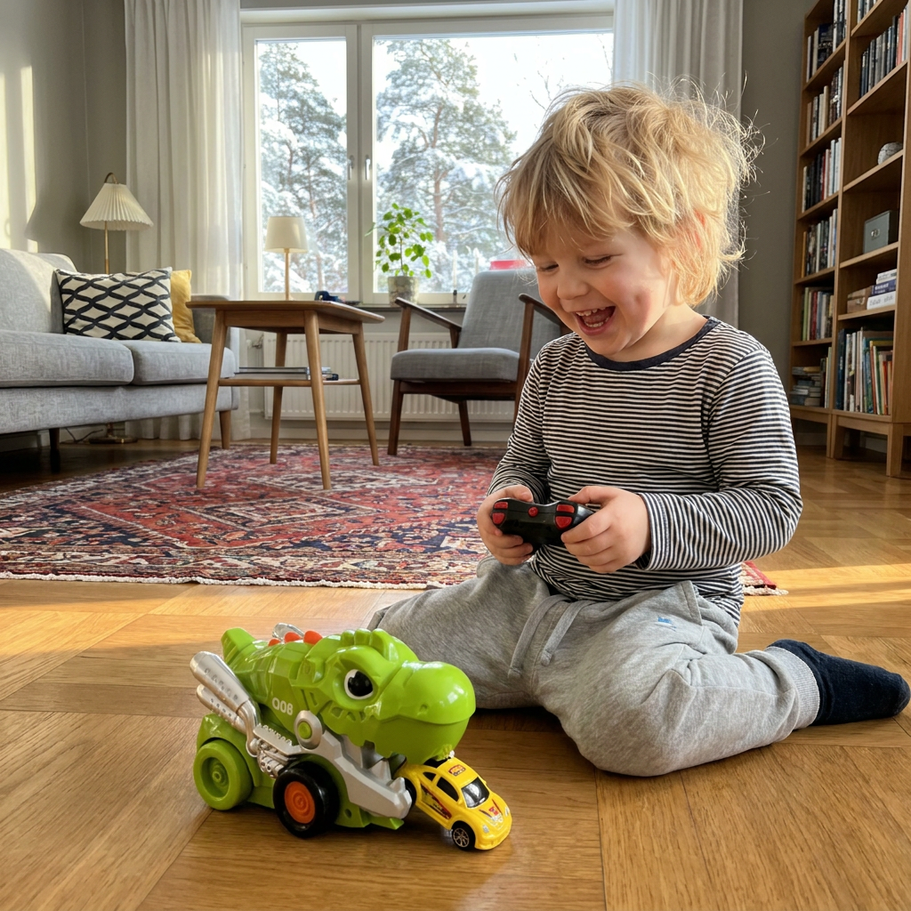 Fjärrstyrd Dino Lastbil Som Sväljer Bilar