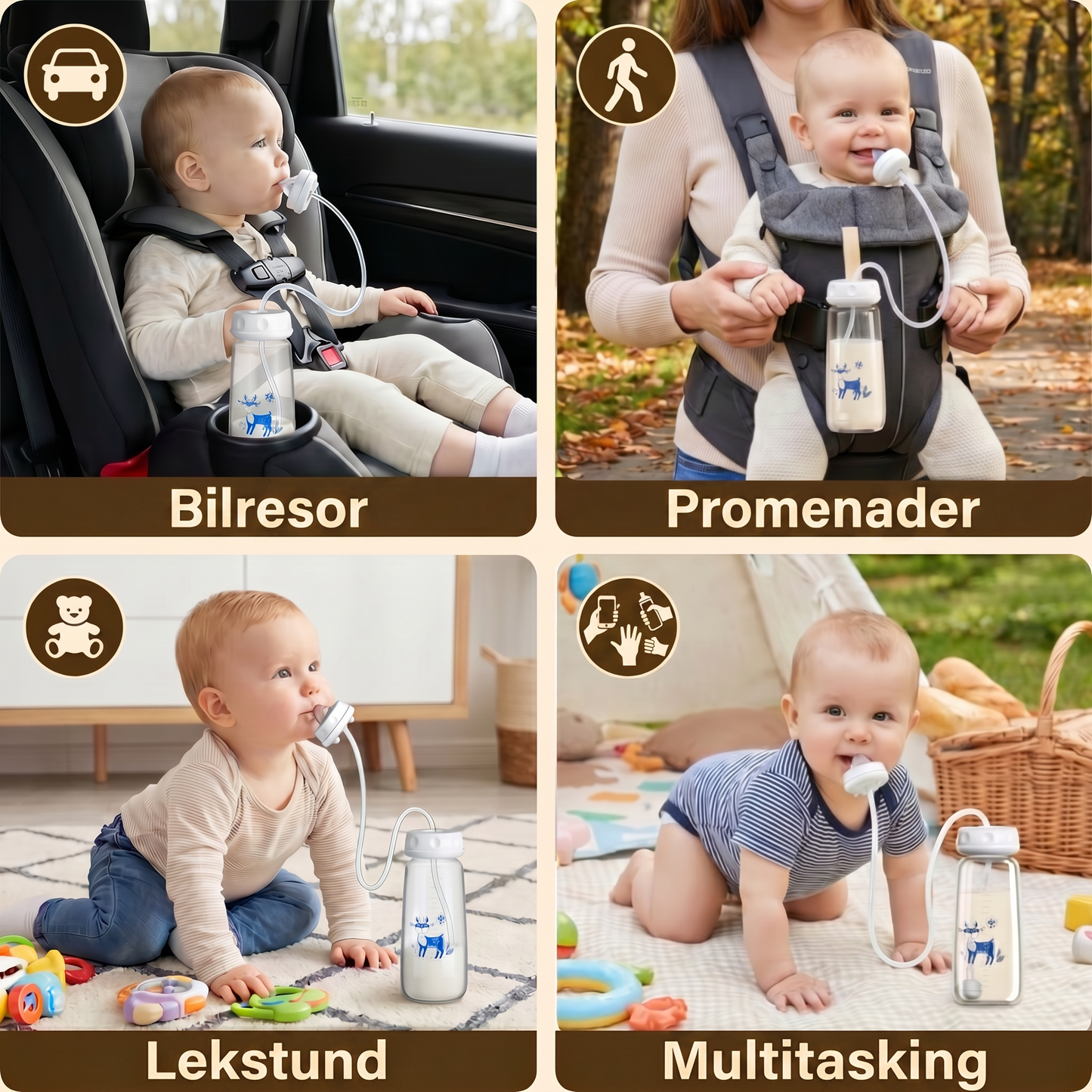 Handsfree nappflaska för matning av baby