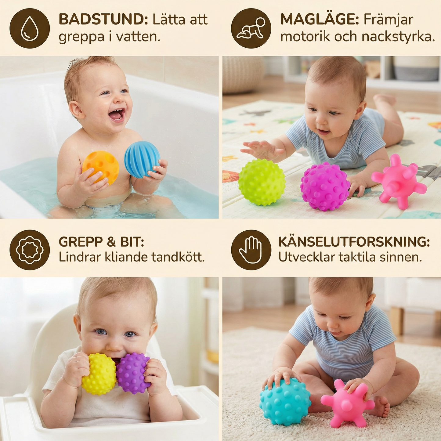 Baby Sensory Balls Set – Texturerad Touch & Feel Lek för Taktil Utveckling