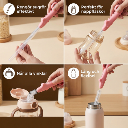 Elastisk Sugerörs‑Rengöringsborste – Lång Rör‑Rengörare för Flaskor, Nappar & Drickmuggar