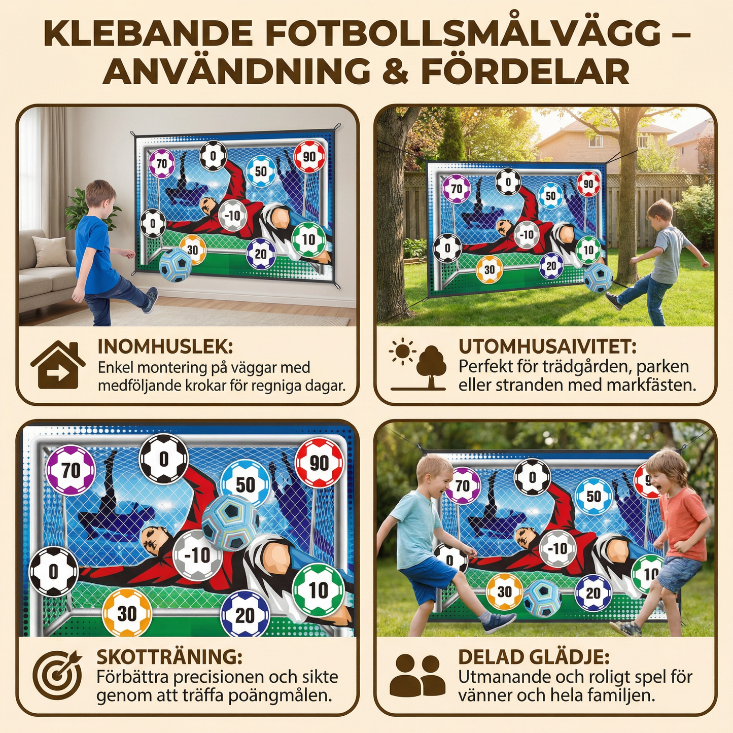 Klebande Fotbollsmålvägg – Inomhus- och Utomhustränings- och Spelset