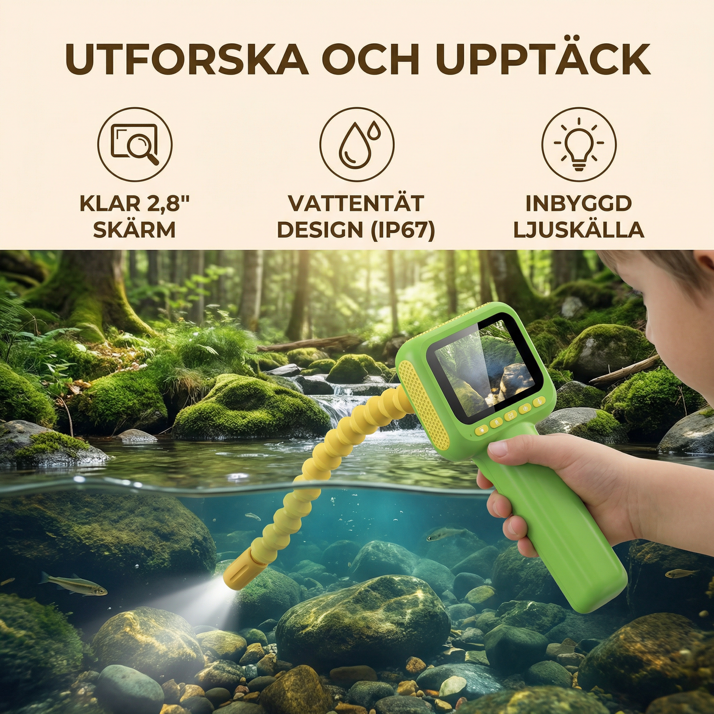 Barnens Utforskarkamera – Undervattens- och Naturutforskningsleksak med Ljus och Skärm