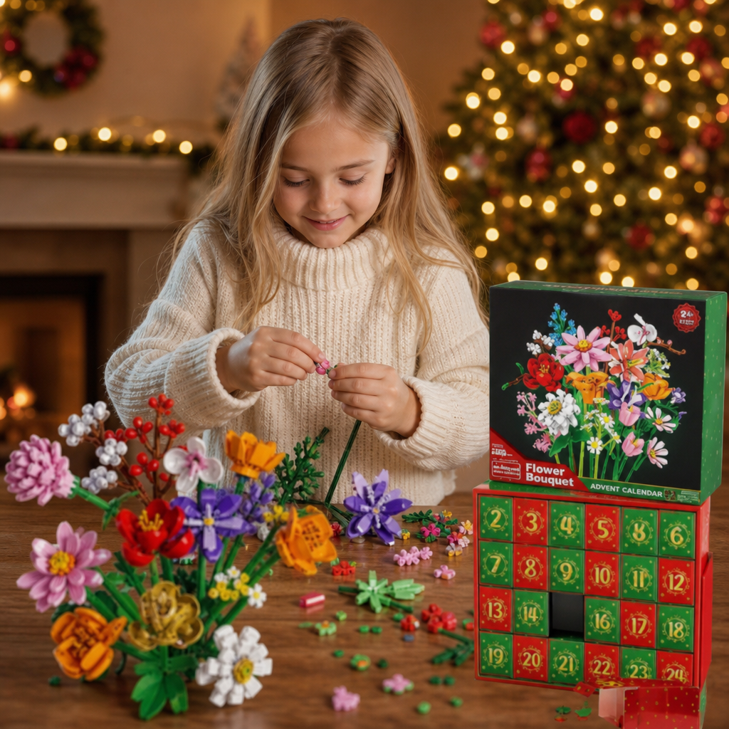 Julkalender Med Blombukett Av Byggklossar