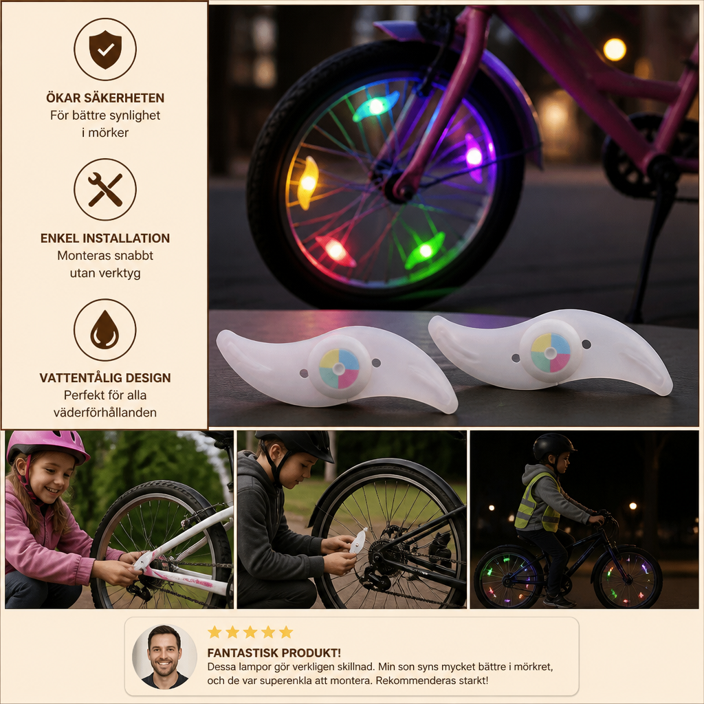 Färgglada LED-ekerslampor för cykelhjul