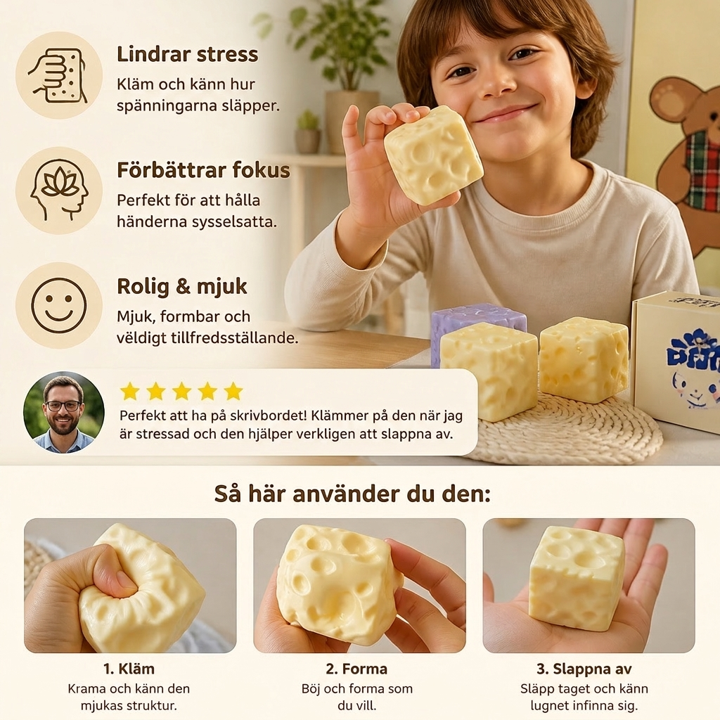 Squishy Ostboll Antistressboll – Mjuk, Formbar ASMR Fidget-leksak för Stress- och Spänningslindring