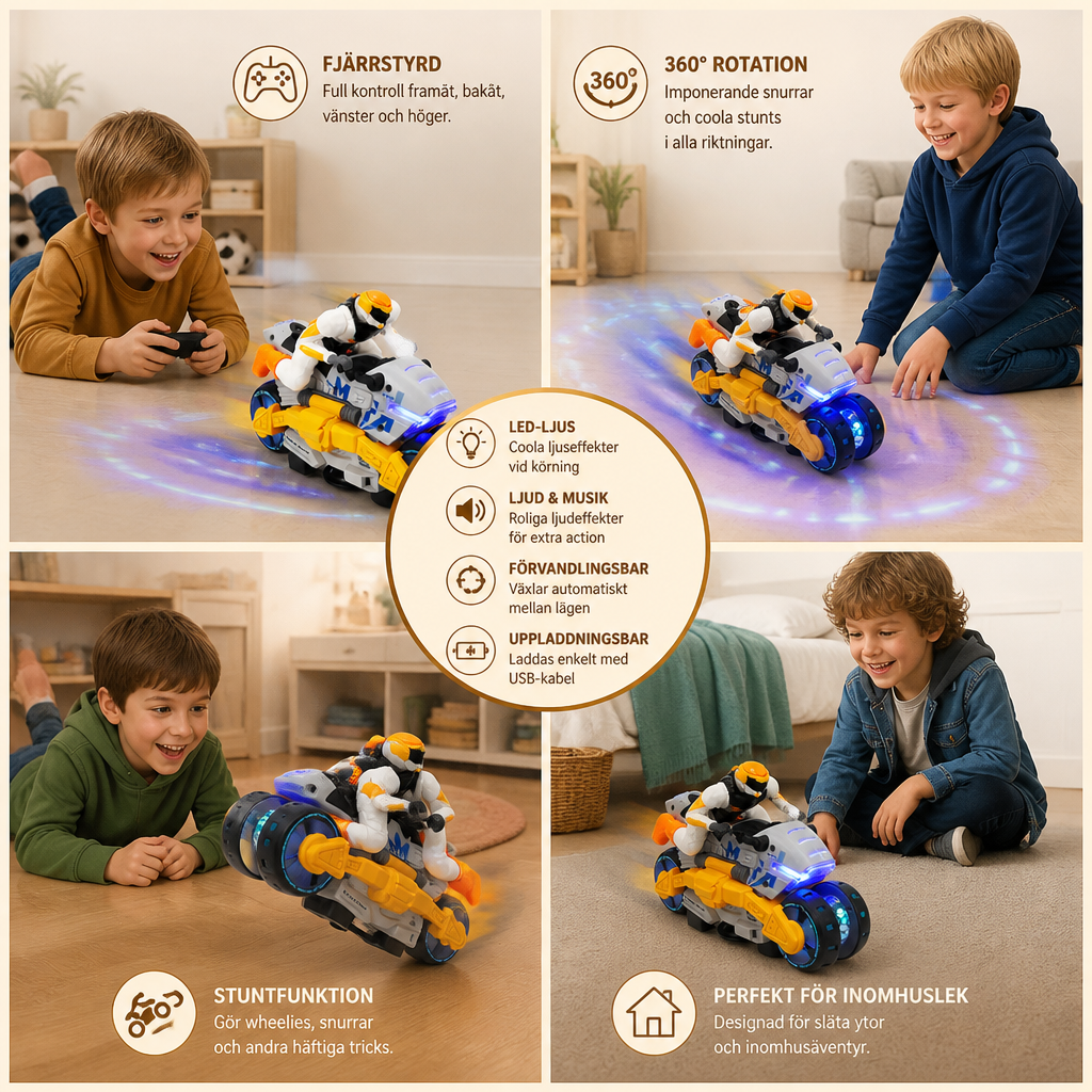 Förvandlingsbar Stuntmotorcykel Leksak För Barn Med 360 Graders Rotationsfunktion