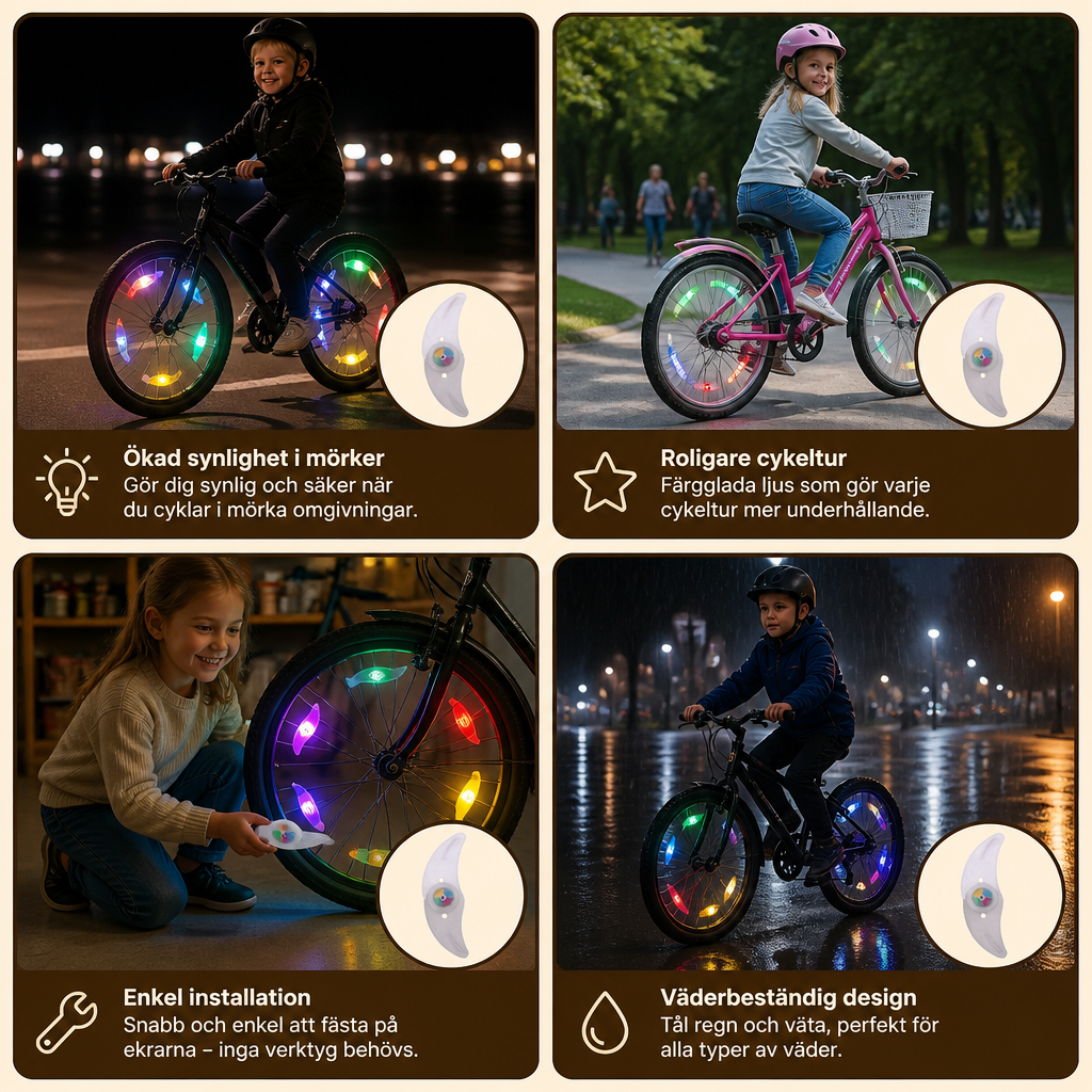 Färgglada LED-ekerslampor för cykelhjul