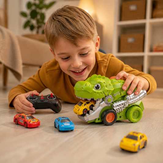 Fjärrstyrd Dino Lastbil Som Sväljer Bilar