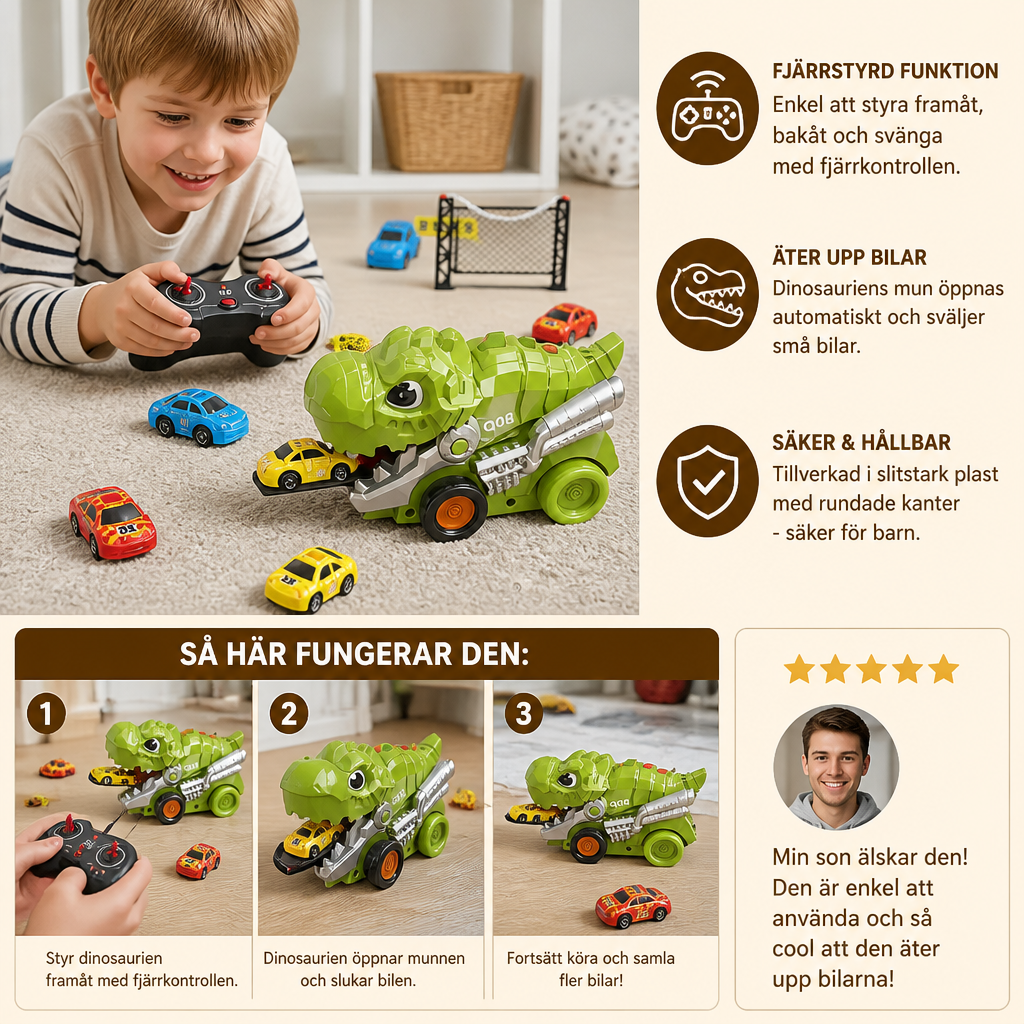 Fjärrstyrd Dino Lastbil Som Sväljer Bilar
