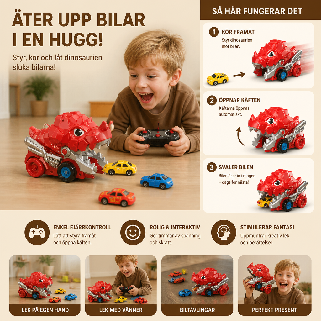 Fjärrstyrd Dino Lastbil Som Sväljer Bilar