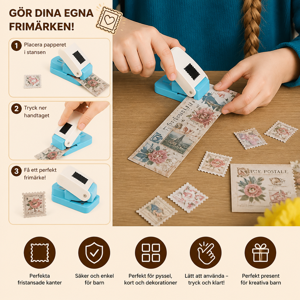 DIY Pappersstans I Frimärkesdesign För Barns Pyssel Och Kreativa Projekt