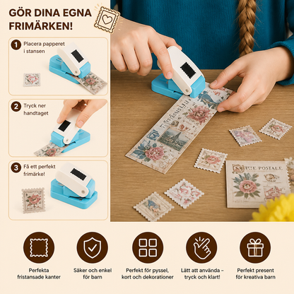DIY Pappersstans I Frimärkesdesign För Barns Pyssel Och Kreativa Projekt