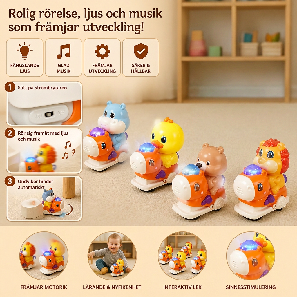 Interaktiv Gungleksak med Djur, Musik och Ljus
