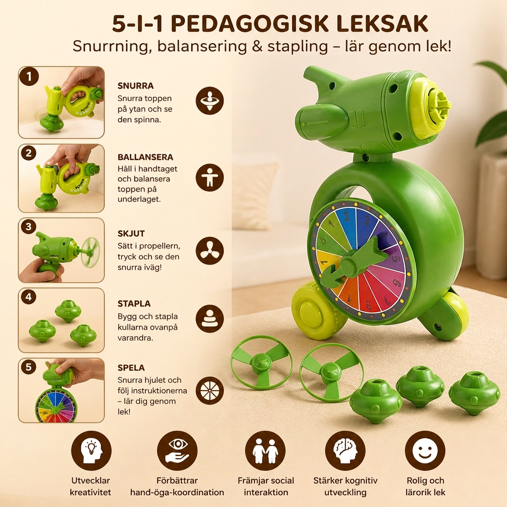 5-i-1 Gyro pedagogisk leksak – färdighetsspel med snurrning, balansering och stapling för barn