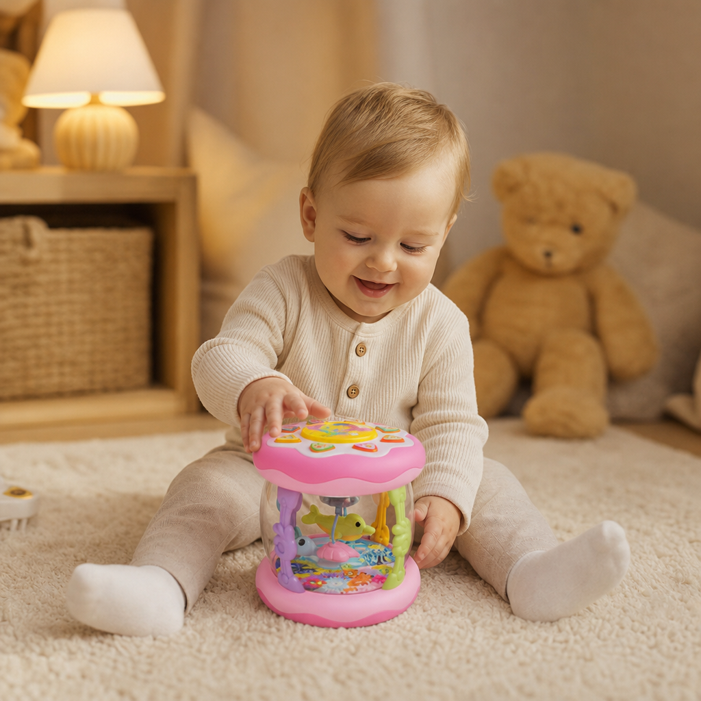 Interaktiv musikleksak med ljus – Montessori-sensorleksak med lugnande vaggvisor