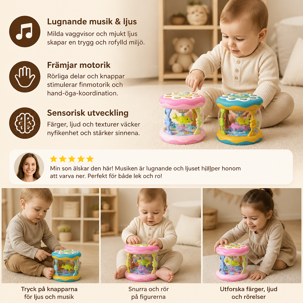 Interaktiv musikleksak med ljus – Montessori-sensorleksak med lugnande vaggvisor