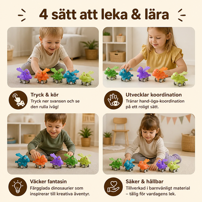 Press & Go Dinosauriebilar – Rullande Dinosaurieleksaker för Barn