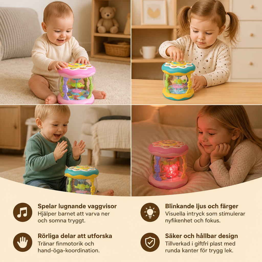 Interaktiv musikleksak med ljus – Montessori-sensorleksak med lugnande vaggvisor