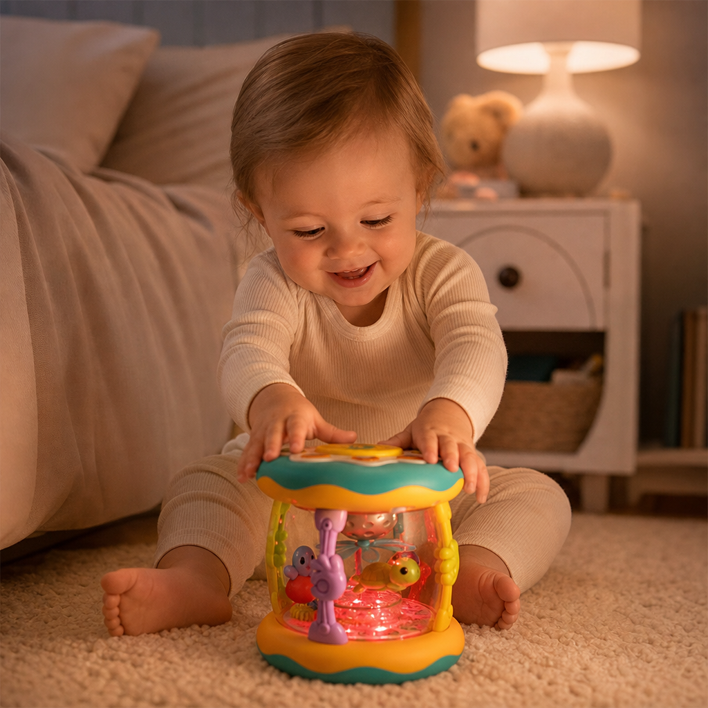 Interaktiv musikleksak med ljus – Montessori-sensorleksak med lugnande vaggvisor