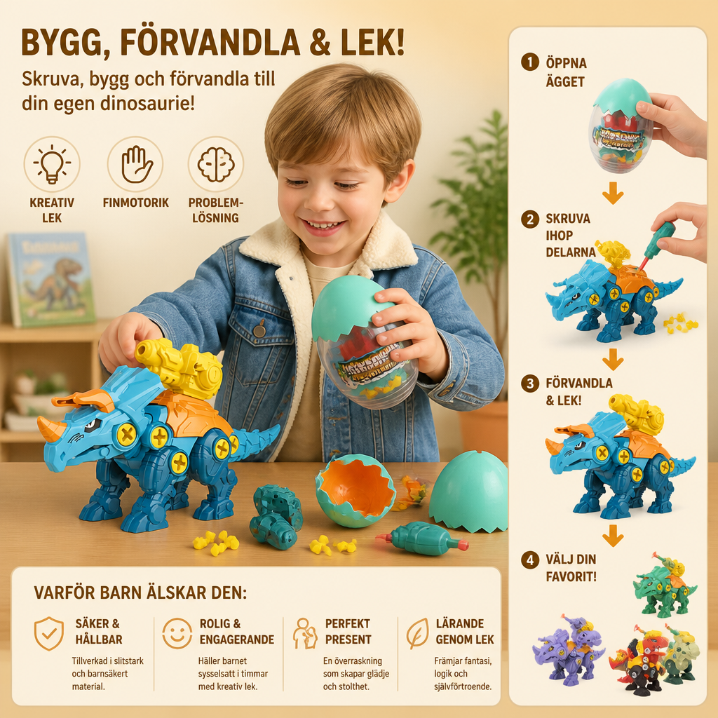 DIY Bygg- och Förvandlingsleksak med Dinosaurieägg