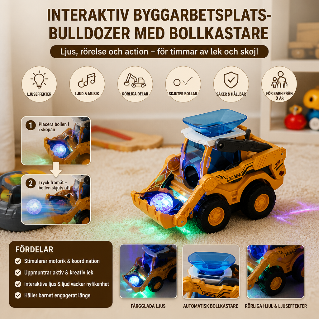 Interaktiv Lysande Byggarbetsplats-Bulldozer med Bollkastare för Barn