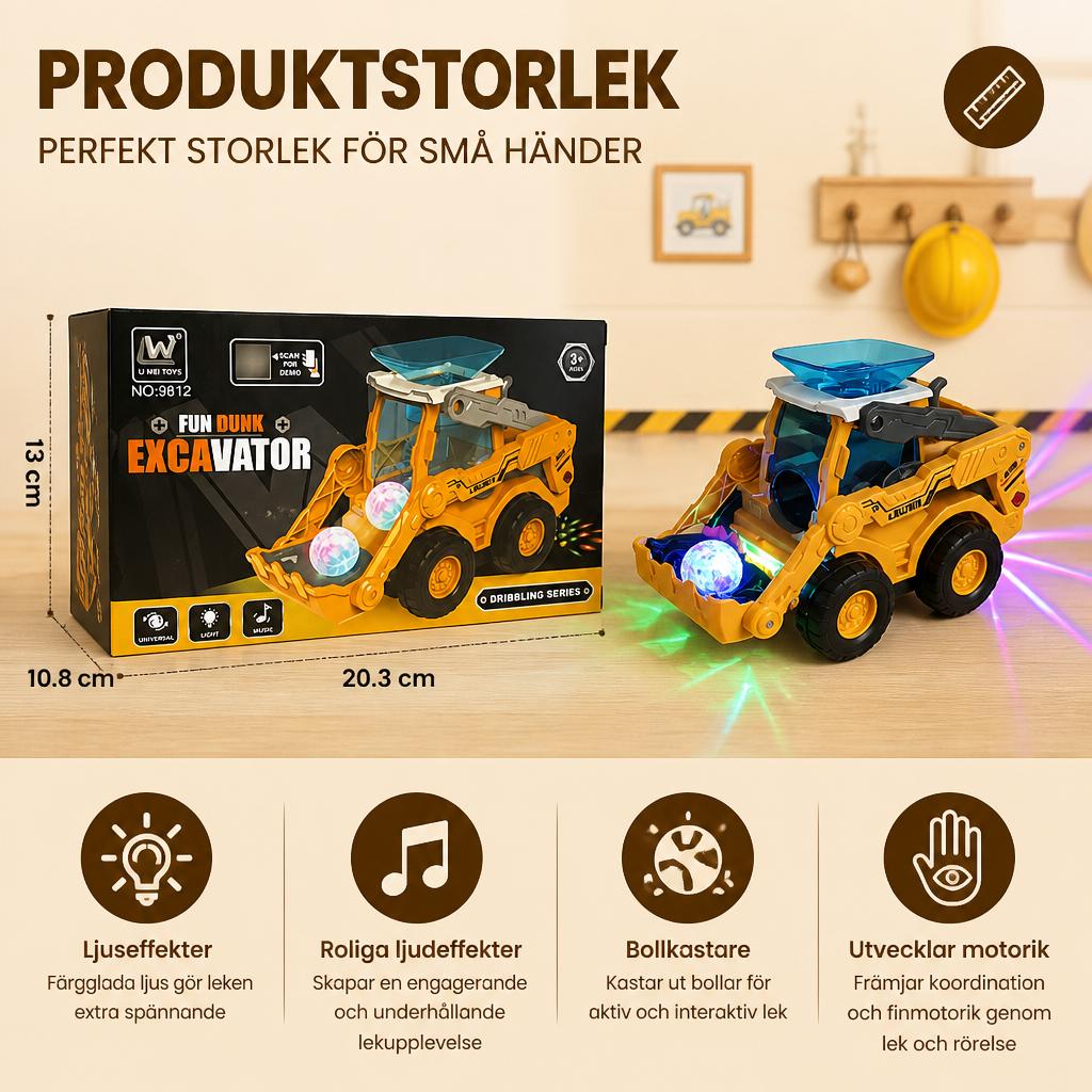 Interaktiv Lysande Byggarbetsplats-Bulldozer med Bollkastare för Barn