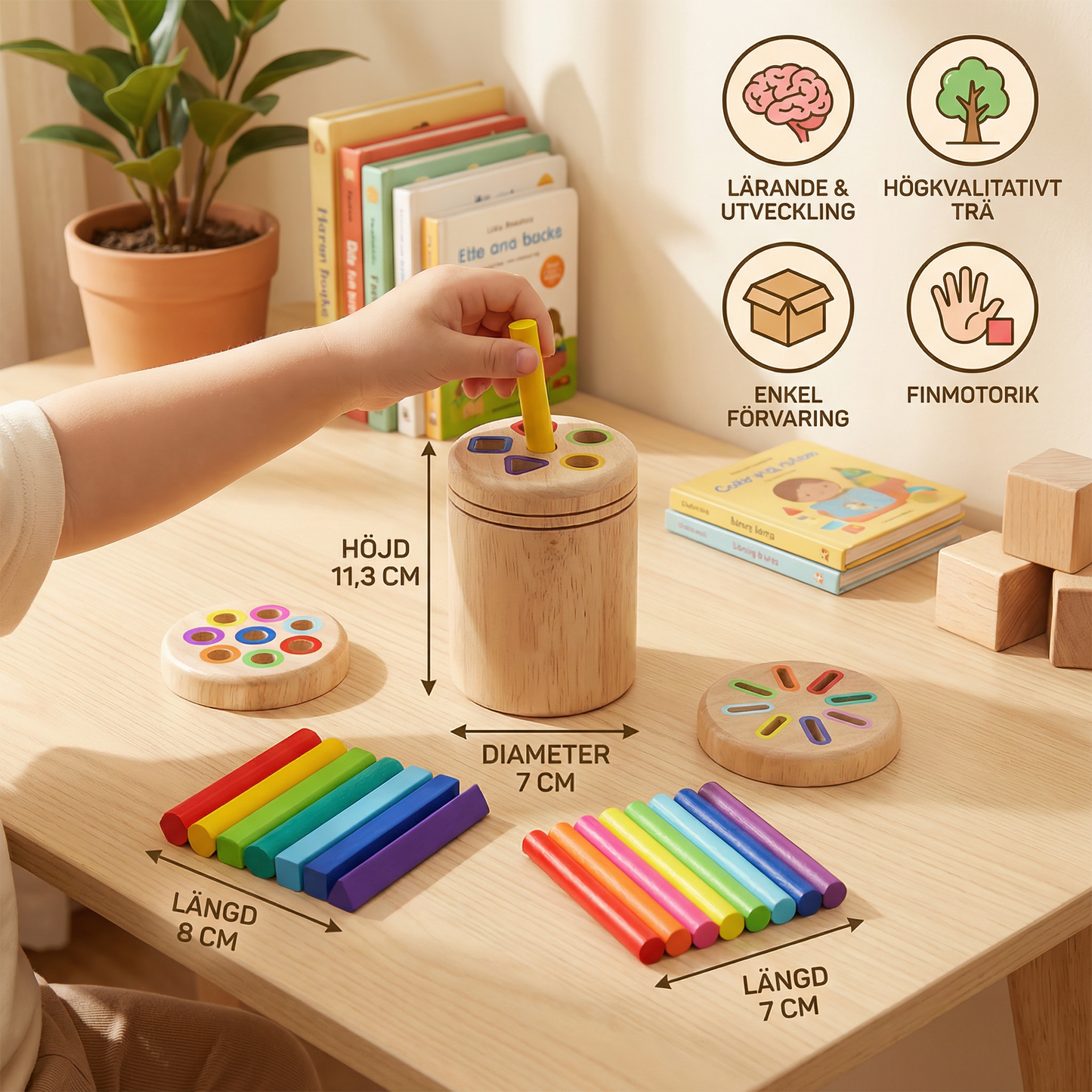 Montessori färg- och formsorteringsspel i trä – pedagogiskt leksak för finmotorik och sensorisk utveckling