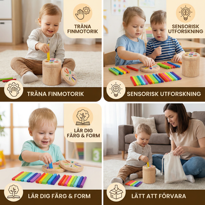 Montessori färg- och formsorteringsspel i trä – pedagogiskt leksak för finmotorik och sensorisk utveckling