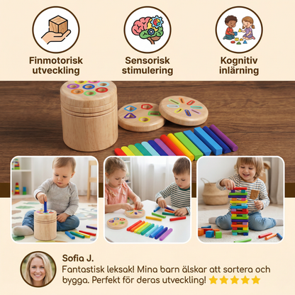 Montessori färg- och formsorteringsspel i trä – pedagogiskt leksak för finmotorik och sensorisk utveckling