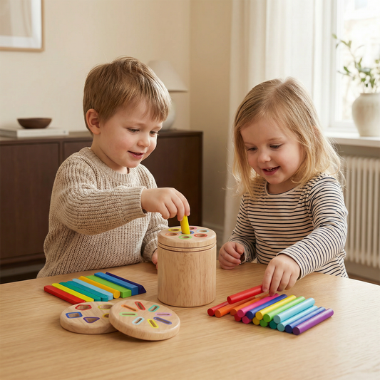 Montessori färg- och formsorteringsspel i trä – pedagogiskt leksak för finmotorik och sensorisk utveckling