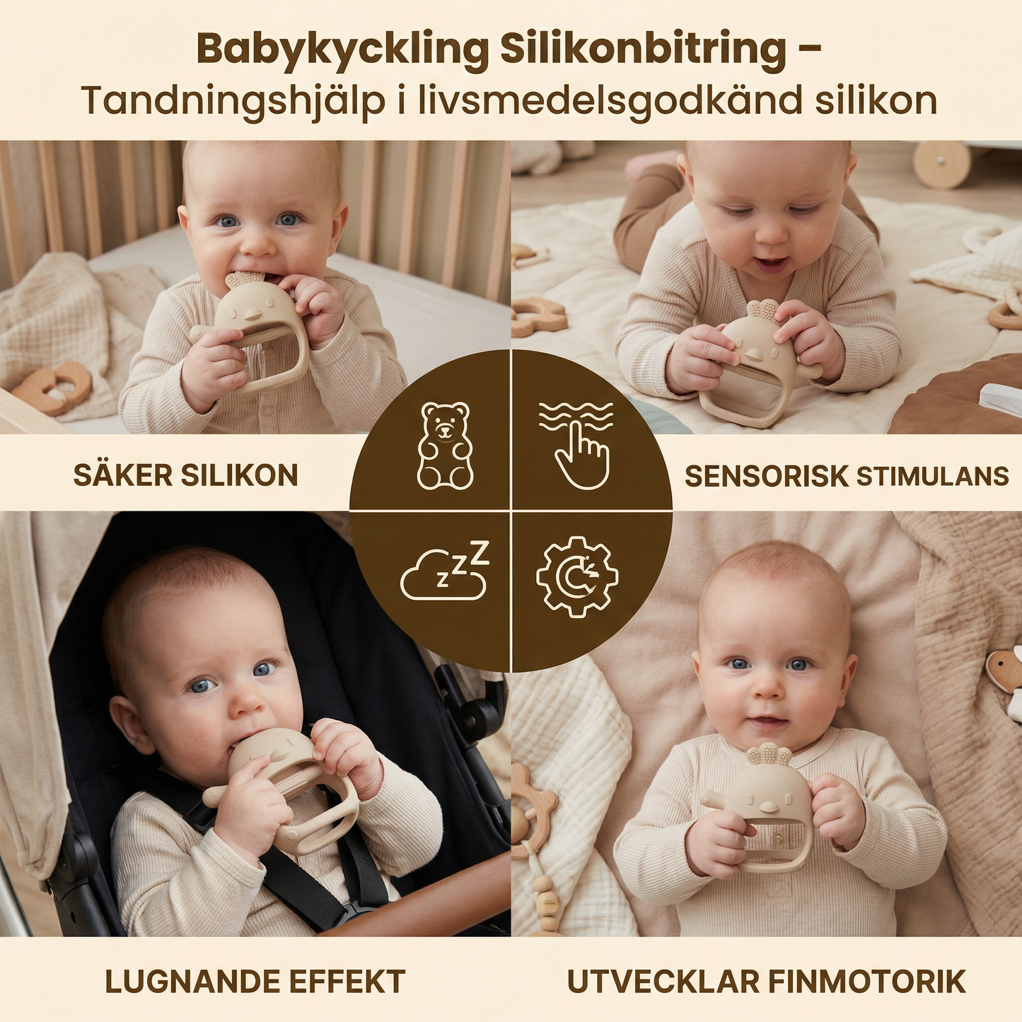 Babykyckling Silikonbitring – Tandningshjälp i livsmedelsgodkänd silikon