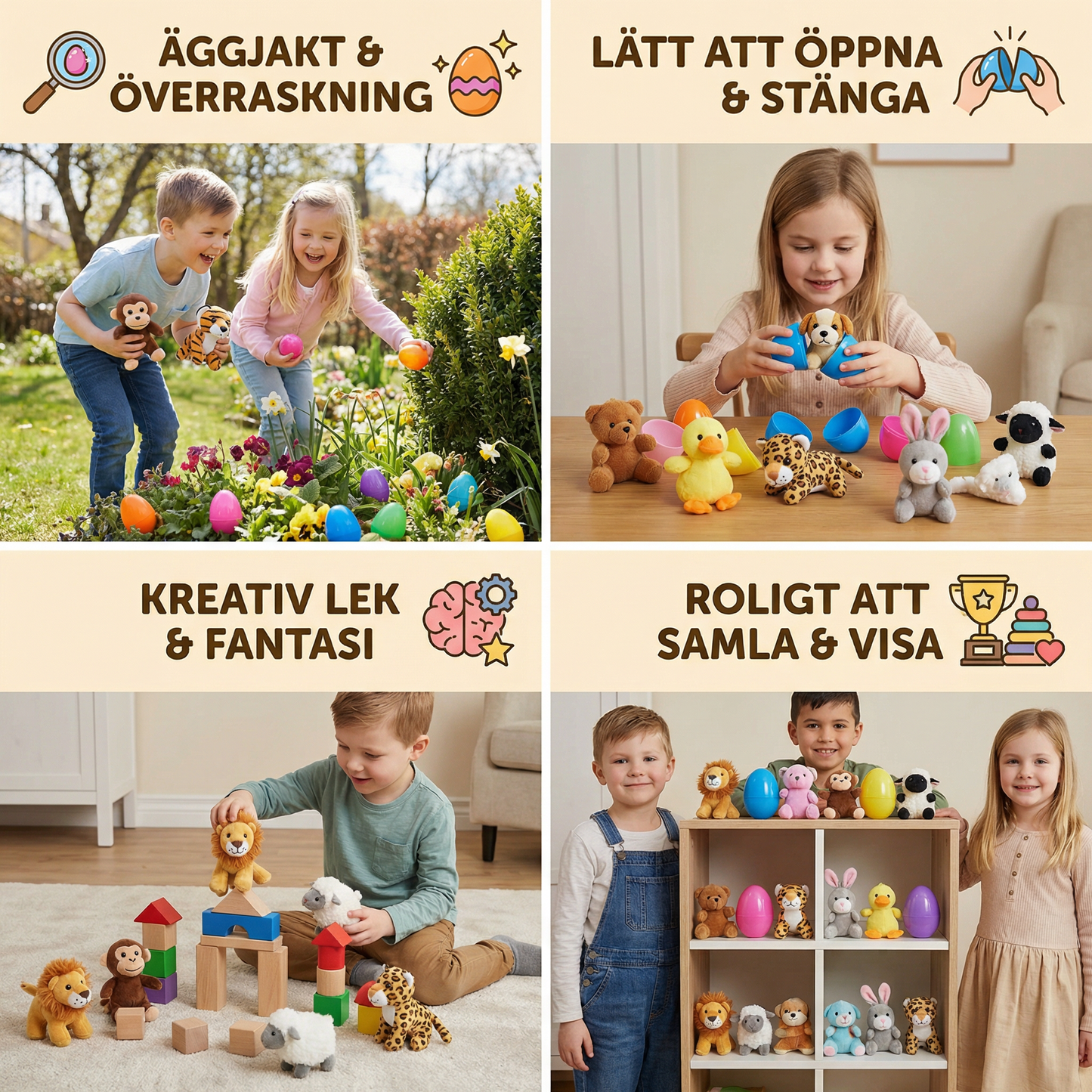 Påskägg överraskningsset med gosedjur – fyllda ägg för barn