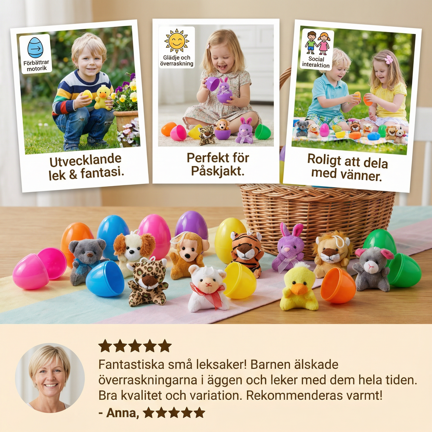Påskägg överraskningsset med gosedjur – fyllda ägg för barn