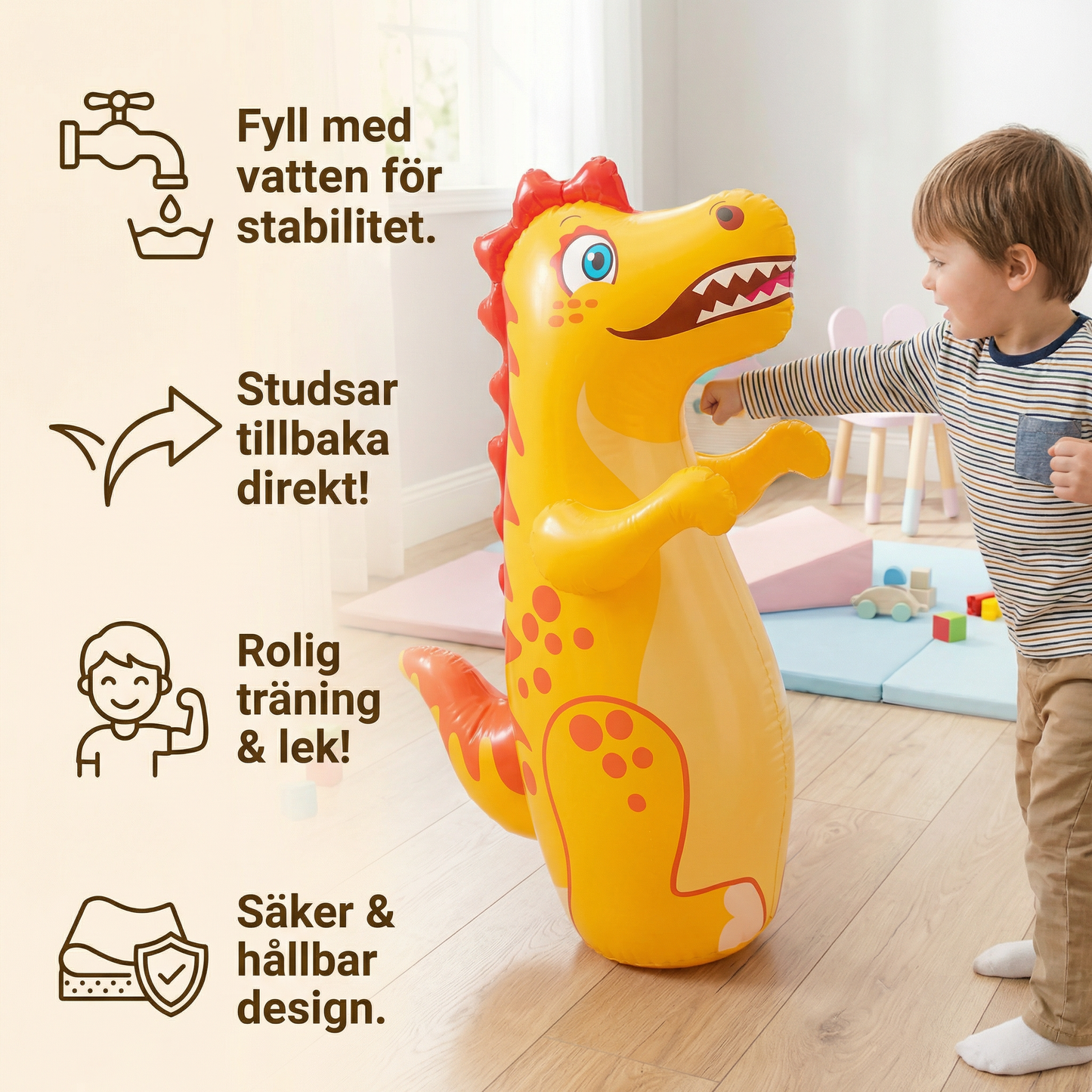 Uppblåsbar boxningssäck för barn i djurdesign med påfyllningsbar vattenbas