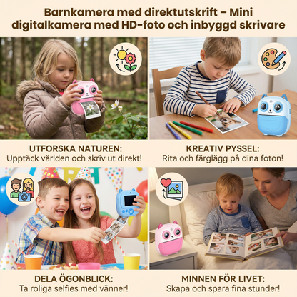 Barnkamera med direktutskrift – Mini digitalkamera med HD-foto och inbyggd skrivare