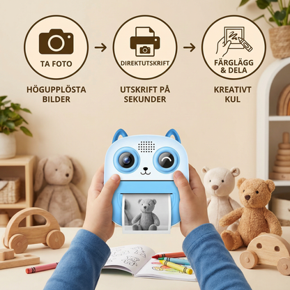 Barnkamera med direktutskrift – Mini digitalkamera med HD-foto och inbyggd skrivare